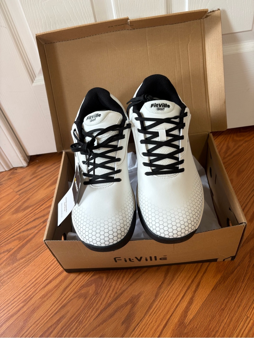 FitVille Men's White Athletic Golf Shoes with Black Accents